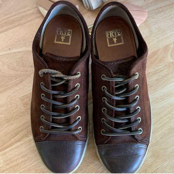 Frye Chambers Mens Low Top Suede Sneakers Brown Leather Cap-Toe Lace Up Size 11 - Picture 15 of 16